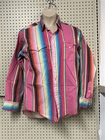 Vintage Wrangler 16 1/2 x 35 Cowboy Cut X Long Tails Striped Brushpopper Shirt