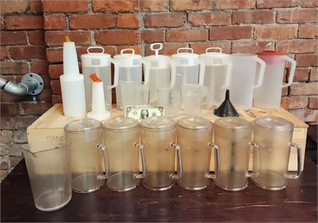 Assorted Lidded Liquid Pitchers, Dispensers, etc. (F)