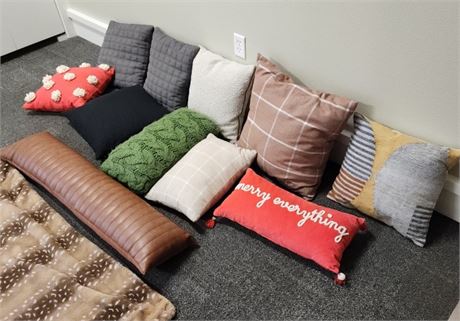 Assorted Throw Pillows & Blanket (F)