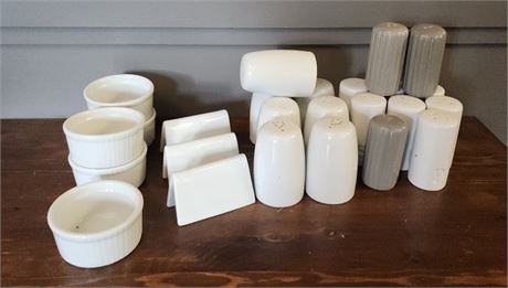 Assorted Salt& Pepper Shakers/Table Tents/Portion Cups (F)