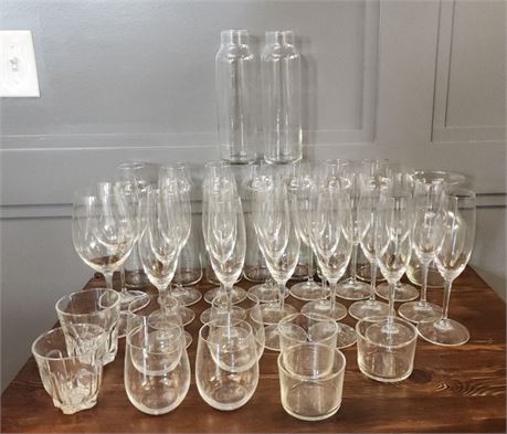 Assorted Wine Carafes/Champagne & Wine Glasses...40pc (F)