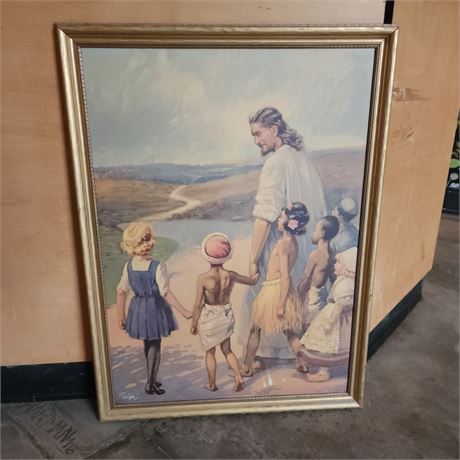 Framed Jesus & Children Print By Tom Curr...22x31 (F)