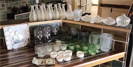 Assorted Glass Candle Holders & Candles (F)