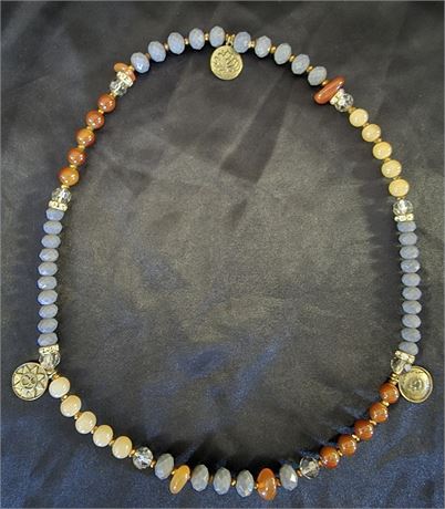 Brown/Blue/Gold Beaded Necklace