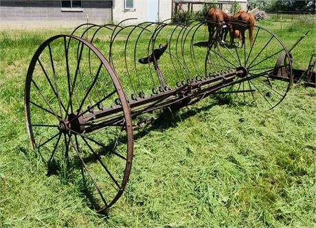 Antique Hay Rake 10' Width, 54" Wheel Diameter