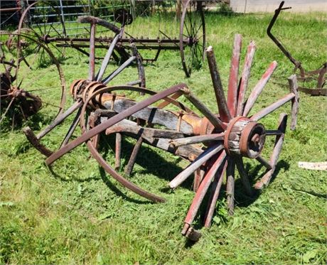 Antique Wagon Wheel Axle & Wheels - 60" Width, 51" Wheel Diameter