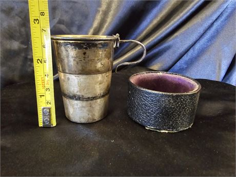 Antique Collapsible Steel Cup with Purple Velvet carrying case