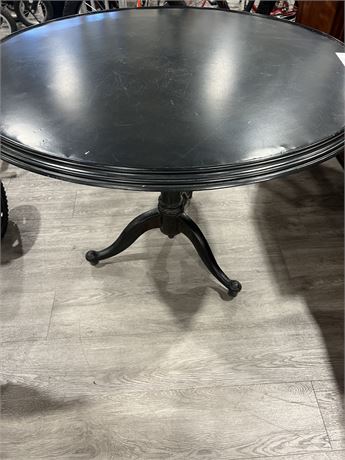 Iron bistro table w/ a black metal top adjustable height w/ iron tripod base