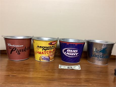 Vintage Set of 8 Metal Beer Ice Buckets