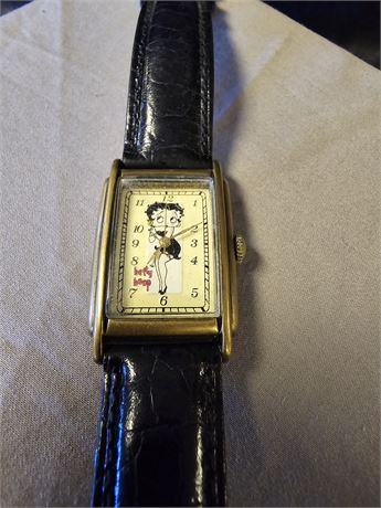 Vintage Betty Boop Fossil Quartz watch with black leather band