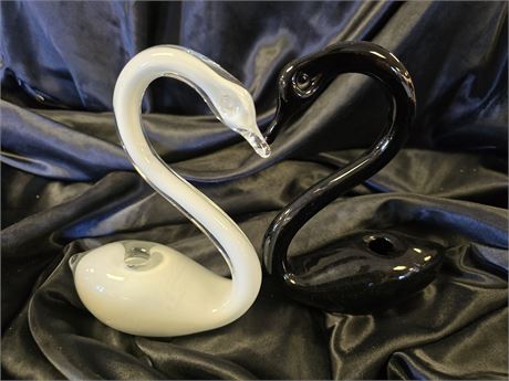 Black and White Glass Swan Candle Holders