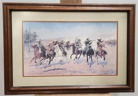 "A Dash for the Timber" By artist Frederic S. Remington Framed Print - 21x22