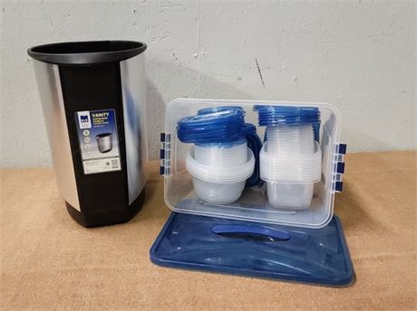 Small New Trash Can & Food Storage Containers