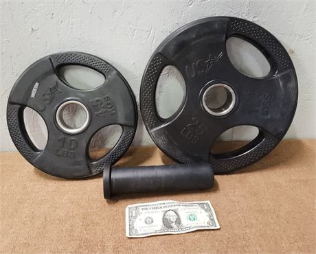 10 & 25lb Barbell Plates with Caddy