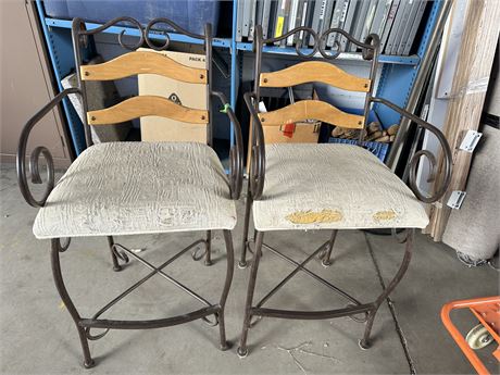 2 Tall Metal Chairs-Needs Cushion Repair