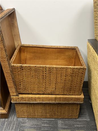 Vintage Rustic Rattan Set of 2 Rectangle Storage Baskets