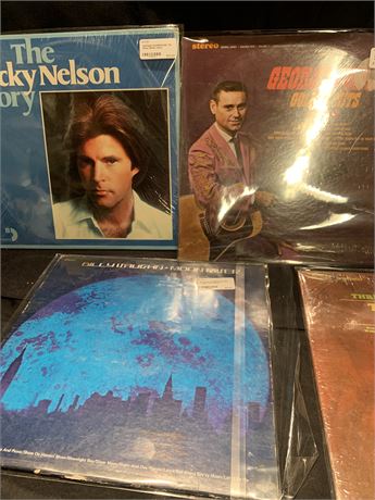 Records The Ricky Nelson Story, George Jones, Bill Cosby, Billy Vaughn, The Brow