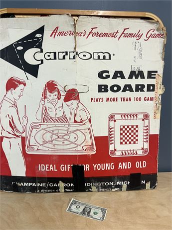 Vintage CARROM 106 Game Board with Original Box & Pieces