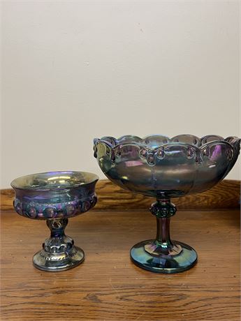 Indiana Glass Teardrop Blue Amethyst Iridescent Carnival Compote & Candy Dish