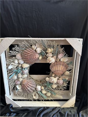 Very Beachy Seashell Wreath in Wooden Box