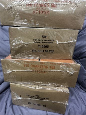 A lot of four boxes of coin wrappers