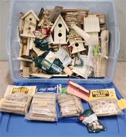Wood Crafter's Delight - Doll Pins/Stands/Birdhouse, Etc. + Lidded Tote
