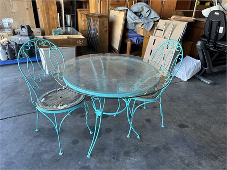 Turquoise Outside Seating Set (2) w/ Glass Top Table
