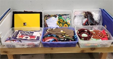6 Totes Full of Assorted Fabric - 30qt Totes!
