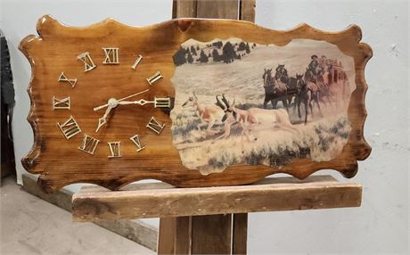 Wood Decoupage Western Clock - 23x11
