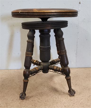 Antique Adjustable Piano Stool w/ Claw Feet - 14" Diameter, 18"⬆️
