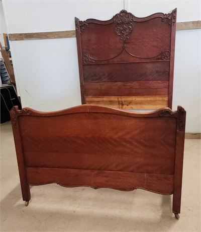 Antique Turn of the Century Maple Full Size Head Board Footboard