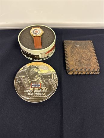 Lionel trains collectible, train, watch and unused child’s vintage wallet