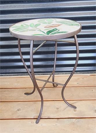 Small Wrought Iron Patio Tables w/ Inlaid Top and Tile - 14x21  and 10x10x24