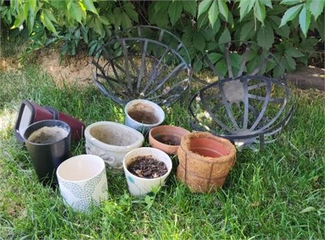 Assorted Pots & Metal Baskets for Planting