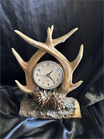 Antler Desk Clock with pinecones