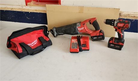 Milwaukee Cordless Drill & Sawzall with 2 Batteries/Charger/Bag