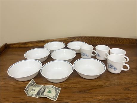 Corelle Set of 7 Bowls and 4 Teacups