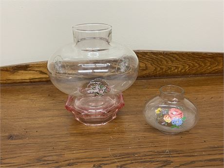 Vintage Hurricane Candle Holders with Matching Glass Pedestal
