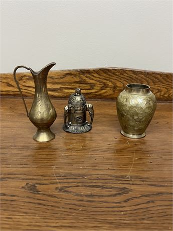 Gold Brass Small Pitcher, Vase, and Incense Burner