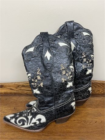 Vintage Corral Bone Lizard Western Cowboy Boots Size 6M