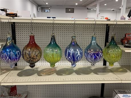 Set of 6 Large Blown Glass Ornaments