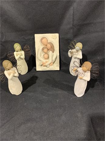 Set of 4 Angels & Family Plaque Willow Tree Figurines