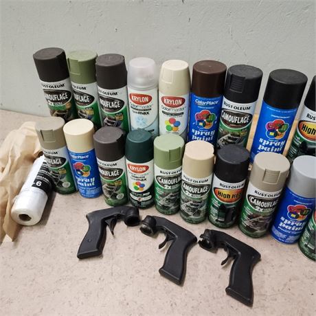 Assorted Spray Paint w/ Masking and Can Handles