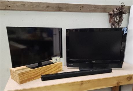 2-32" Vizio Flatscreen TVs with Soundbar (Needs Power Cords)