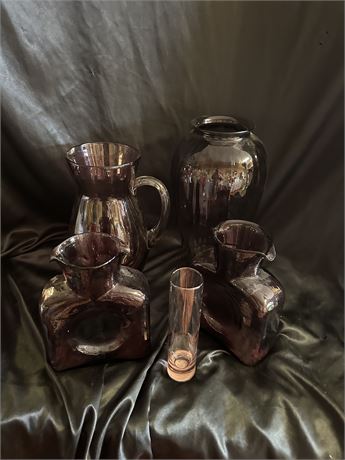 Set of 5 Purple Glass-includes Pitcher and Water Jugs