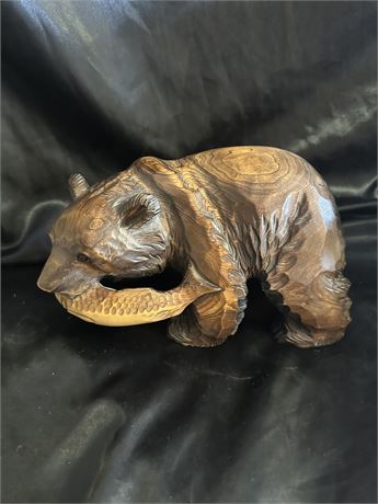 Carved Wood Bear With Fish