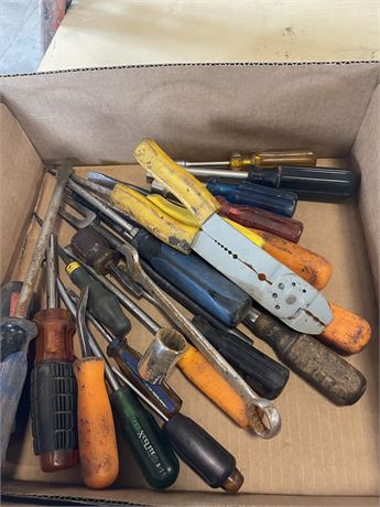 Box of Screw Drivers and Wire Plier