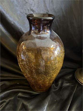 Crackled Amber Glass Vase