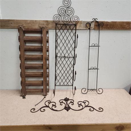 Wood Hanging Wine Glass Rack + Metal Wall Decor