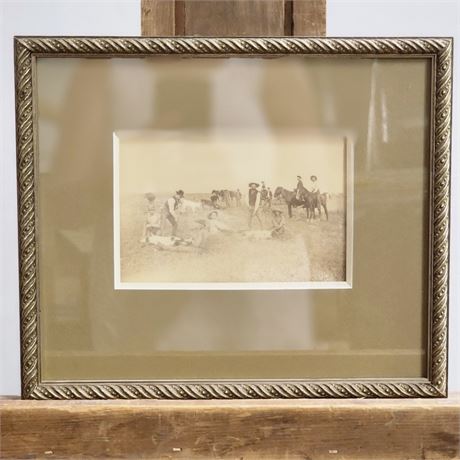 Vintage Photograph: Ranchers Branding Cattle, Herd in Background